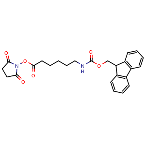Chemical structure of 2,5-dioxopyrrolidin-1-yl 6-((((9H-fluoren-9-yl)methoxy)carbonyl)amino)hexanoate , CAS 125697-63-4, AChemBlock X209060