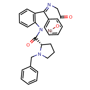 Chemical structure of 2-[(1R,2S)-1-benzylpyrrolidine-2-carbonyl]-8-phenyl-4-oxa-2,7-diaza-3nickelabicyclo[7.4.0]trideca-1(9),7,10,12-tetraen-5-one , CAS 96293-19-5, AChemBlock X209067