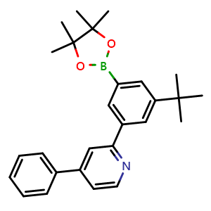Chemical structure of 2-[3-(1,1-dimethylethyl)-5-(4,4,5,5-tetramethyl-1,3,2-dioxaborolan-2-yl)phenyl]-4-phenylpyridine , CAS 2411987-38-5, AChemBlock X209070