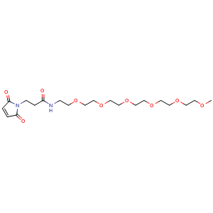 Chemical structure of 3-(2,5-dioxopyrrol-1-yl)-N-[2-[2-[2-[2-[2-(2-methoxyethoxy)ethoxy]ethoxy]ethoxy]ethoxy]ethyl]propanamide , CAS 1644231-07-1, AChemBlock X209096