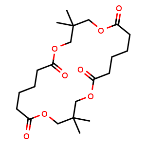 Chemical structure of 3,3,14,14-tetramethyl-1,5,12,16-tetraoxacyclodocosane-6,11,17,22-tetraone , CAS 24418-35-7, AChemBlock X209102