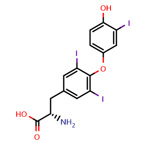 Chemical structure of 3,3',5-triiodo-L-thyronine , CAS 6893-02-3, AChemBlock X209103