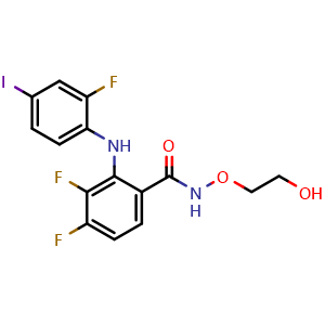 Chemical structure of 3,4-Difluoro-2-[(2-fluoro-4-iodophenyl)amino]-N-(2-hydroxyethoxy)benzamide , CAS 391209-55-5, AChemBlock X209107