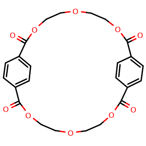 Chemical structure of 3,6,9,16,19,22-Hexaoxatricyclo[22.2.2.211,14]triaconta-11,13,24,26,27,29-hexaene-2,10,15,23-tetrone , CAS 16104-98-6, AChemBlock X209117