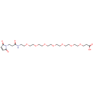 Chemical structure of 3-[2-[2-[2-[2-[2-[2-[2-[3-(2,5-dioxopyrrol-1-yl)propanoylamino]ethoxy]ethoxy]ethoxy]ethoxy]ethoxy]ethoxy]ethoxy]propanoic acid , CAS 2112731-42-5, AChemBlock X209124