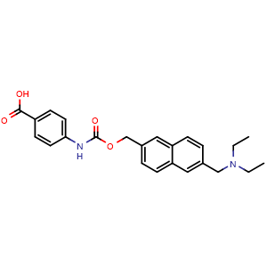 Chemical structure of 4-((((6-((diethylamino)methyl)naphthalen-2-yl)methoxy)carbonyl)amino)benzoic acid , CAS 199657-47-1, AChemBlock X209135