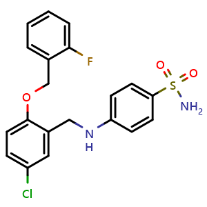 Chemical structure of 4-((5-chloro-2-((2-fluorobenzyl)oxy)benzyl)amino)benzenesulfonamide , CAS 717864-06-7, AChemBlock X209139