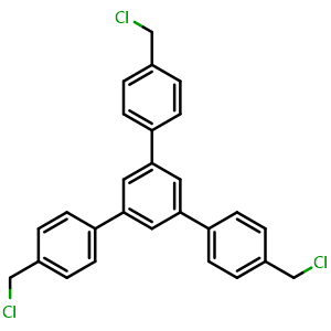 Chemical structure of 4,4''-bis(chloromethyl)-5'-(4-(chloromethyl)phenyl)-1,1':3',1''-terphenyl , CAS 66449-09-0, AChemBlock X209158