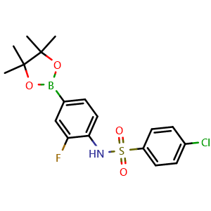 Chemical structure of 4-chloro-N-(2-fluoro-4-(4,4,5,5-tetramethyl-1,3,2-dioxaborolan-2-yl)phenyl)benzenesulfonamide , CAS 1314069-51-6, AChemBlock X209165