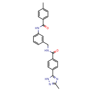 Chemical structure of 4-methyl-N-(3-((4-(3-methyl-1H-1,2,4-triazol-5-yl)benzamido)methyl)phenyl)benzamide , CAS 1384661-89-5, AChemBlock X209170