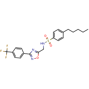Chemical structure of 4-pentyl-N-((3-(4-(trifluoromethyl)phenyl)-1,2,4-oxadiazol-5-yl)methyl)benzenesulfonamide , CAS 681213-48-9, AChemBlock X209171