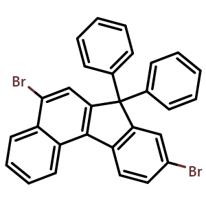 Chemical structure of 5,9-Dibromo-7,7-diphenyl-7H-benzo[c]fluorene , CAS 854952-90-2, AChemBlock X209186