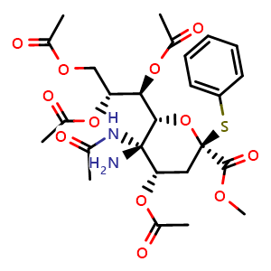 Chemical structure of 5-Acetamido-4,7,8,9-tetra-O-acetyl-2-S-phenyl-2-thio-neuraminic acid methyl Ester , CAS 155155-64-9, AChemBlock X209193