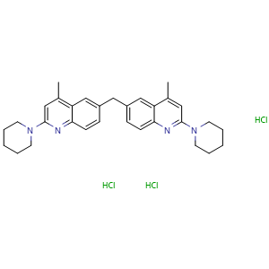 Chemical structure of 6,6-methylenebis[4-methyl-2-(1-piperidinyl)-quinoline trihydrochloride , CAS 5463-36-5, AChemBlock X209201