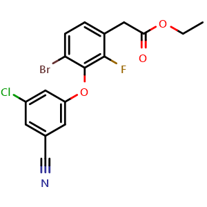 Chemical structure of Ethyl 4-bromo-3-(3-chloro-5-cyanophenoxy)-2-fluorobenzeneacetate , CAS 770719-12-5, AChemBlock X209257