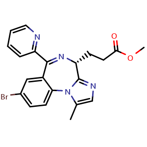 Chemical structure of methyl (R)-3-[8-Bromo-1-methyl-6-(2-pyridyl)-4H-benzo[f]imidazo[1,2-a][1,4]diazepin-4-yl]propanoate , CAS 1449295-42-4, AChemBlock X209279