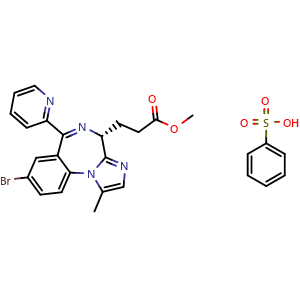 Chemical structure of methyl (R)-3-[8-Bromo-1-methyl-6-(2-pyridyl)-4H-benzo[f]imidazo[1,2-a][1,4]diazepin-4-yl]propanoate Benzenesulfonate , CAS 1449295-46-8, AChemBlock X209280