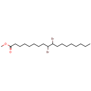 Chemical structure of methyl 9,10-dibromooctadecanoate , CAS 25456-04-6, AChemBlock X209284