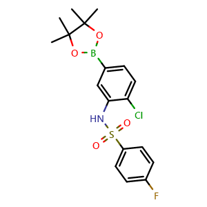 Chemical structure of N-(2-chloro-5-(4,4,5,5-tetramethyl-1,3,2-dioxaborolan-2-yl)phenyl)-4-fluorobenzenesulfonamide , CAS 2098632-64-3, AChemBlock X209290