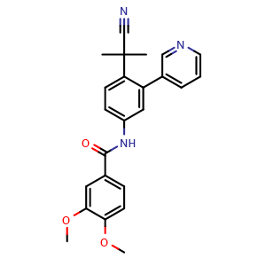 Chemical structure of N-(4-(2-cyanopropan-2-yl)-3-(pyridin-3-yl)phenyl)-3,4-dimethoxybenzamide , CAS 1067191-08-5, AChemBlock X209299