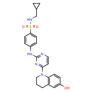 Chemical structure of N-(cyclopropylmethyl)-4-((4-(6-hydroxy-3,4-dihydroquinolin-1(2H)-yl)pyrimidin-2-yl)amino)benzenesulfonamide , CAS 1228445-38-2, AChemBlock X209313