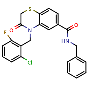 Chemical structure of N-benzyl-4-(2-chloro-6-fluorobenzyl)-3-oxo-3,4-dihydro-2H-benzo[b][1,4]thiazine-6-carboxamide , CAS 702662-64-4, AChemBlock X209331