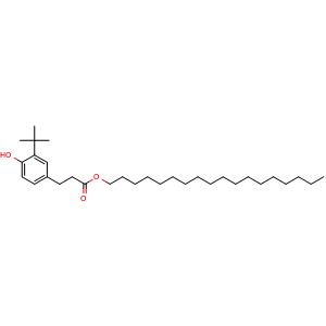 Chemical structure of octadecyl 3-(3-(tert-butyl)-4-hydroxyphenyl)propanoate , CAS 110729-26-5, AChemBlock X209344