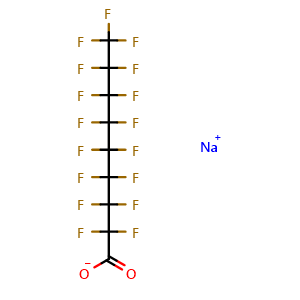 Chemical structure of sodium;2,2,3,3,4,4,5,5,6,6,7,7,8,8,9,9,9-heptadecafluorononanoate , CAS 21049-39-8, AChemBlock X209368