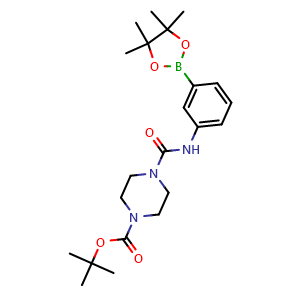 Chemical structure of tert-butyl4-((3-(4,4,5,5-tetramethyl-1,3,2-dioxaborolan-2-yl)phenyl)carbamoyl)piperazine-1-carboxylate , CAS 1704081-91-3, AChemBlock X209393