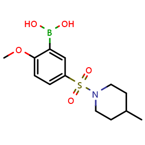 Chemical structure of (2-methoxy-5-((4-methylpiperidin-1-yl)sulfonyl)phenyl)boronic acid , CAS 1704080-74-9, AChemBlock X209443