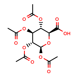 Chemical structure of (2S,3S,4S,5R,6S)-3,4,5,6-tetraacetoxytetrahydro-2H-pyran-2-carboxylic acid , CAS 62133-77-1, AChemBlock X209455