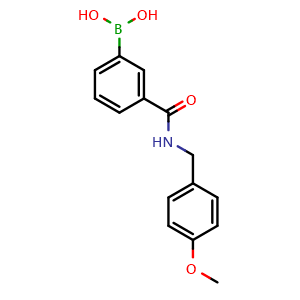 Chemical structure of (3-((4-methoxybenzyl)carbamoyl)phenyl)boronic acid , CAS 874288-15-0, AChemBlock X209471