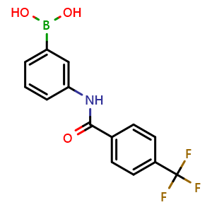 Chemical structure of (3-(4-(trifluoromethyl)benzamido)phenyl)boronic acid , CAS 276669-71-7, AChemBlock X209473