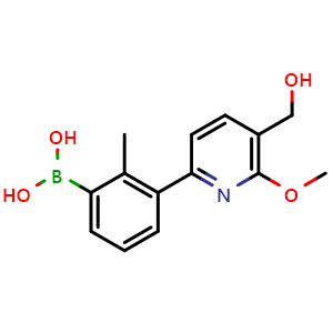 Chemical structure of (3-(5-(hydroxymethyl)-6-methoxypyridin-2-yl)-2-methylphenyl)boronic acid , AChemBlock X209474