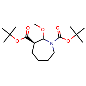Chemical structure of (3R)-tert-butyl 3-(tert-butoxycarbonyl)-2-methoxyazepane-1-carboxylate , AChemBlock X209485