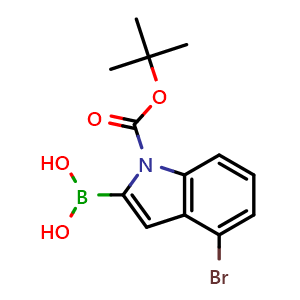 Chemical structure of (4-bromo-1-tert-butoxycarbonyl-indol-2-yl)boronic acid , CAS 957034-29-6, AChemBlock X209511