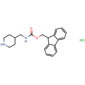 Chemical structure of (9H-fluoren-9-yl)methyl (piperidin-4-ylmethyl)carbamate hydrochloride , CAS 1049729-27-2, AChemBlock X209533