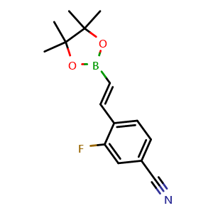 Chemical structure of (E)-3-fluoro-4-(2-(4,4,5,5-tetramethyl-1,3,2-dioxaborolan-2-yl)vinyl)benzonitrile , AChemBlock X209545