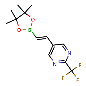 Chemical structure of (E)-5-(2-(4,4,5,5-tetramethyl-1,3,2-dioxaborolan-2-yl)vinyl)-2-(trifluoromethyl)pyrimidine , AChemBlock X209548