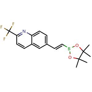 Chemical structure of (E)-6-(2-(4,4,5,5-tetramethyl-1,3,2-dioxaborolan-2-yl)vinyl)-2-(trifluoromethyl)quinoline , AChemBlock X209550
