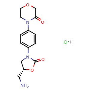Chemical structure of (R)-4-(4-(5-(aminomethyl)-2-oxooxazolidin-3-yl)phenyl)morpholin-3-one hydrochloride , CAS 1429311-47-6, AChemBlock X209569