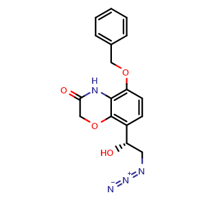 Chemical structure of (R)-8-(2-azido-1-hydroxyethyl)-5-(benzyloxy)-2H-benzo[b][1,4]oxazin-3(4H)-one , CAS 1179336-41-4, AChemBlock X209574