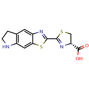 Chemical structure of (S)-2-(6,7-Dihydro-5H-thiazolo[4,5-f]indol-2-yl)-4,5-dihydrothiazole-4-carboxylic acid , CAS 1247879-16-8, AChemBlock X209588
