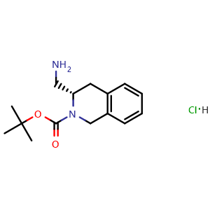 Chemical structure of (S)-tert-Butyl 3-(aminomethyl)-3,4-dihydro-2(1H)-isoquinolinecarboxylate hydrochloride , CAS 2973404-39-4, AChemBlock X209596