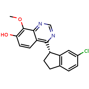 Chemical structure of (S)-4-(6-chloro-2,3-dihydro-1H-inden-1-yl)-8-methoxyquinazolin-7-ol , CAS 1798334-07-2, AChemBlock X209601