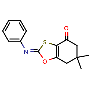 Chemical structure of (Z)-6,6-dimethyl-2-(phenylimino)-6,7-dihydrobenzo[d][1,3]oxathiol-4(5H)-one , CAS 113760-29-5, AChemBlock X209615