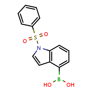 Chemical structure of [1-(benzenesulfonyl)indol-4-yl]boronic acid , CAS 1256358-55-0, AChemBlock X209621