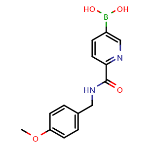 Chemical structure of (6-((4-methoxybenzyl)carbamoyl)pyridin-3-yl)boronic acid , CAS 1072946-22-5, AChemBlock X209634