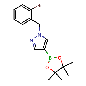 Chemical structure of 1-(2-bromobenzyl)-4-(4,4,5,5-tetramethyl-1,3,2-dioxaborolan-2-yl)-1H-pyrazole , CAS 1430751-10-2, AChemBlock X209649