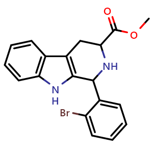 Chemical structure of 1-(2-Bromophenyl)-2,3,4,9-tetrahydro-1H-pyrido[3,4-B]indole-3-carboxylate methyl ester , CAS 528523-10-6, AChemBlock X209650